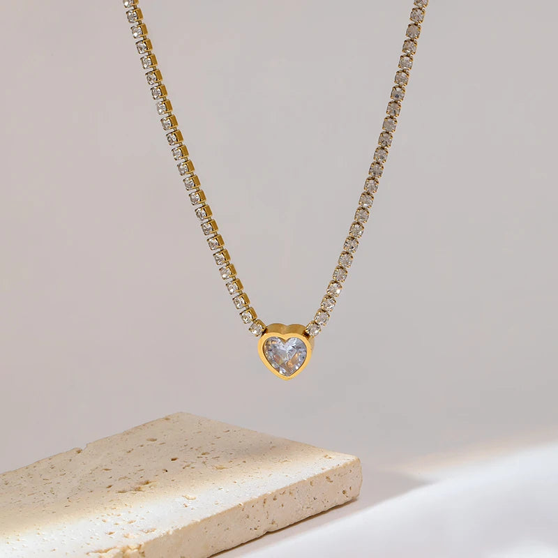 EILIECK 316L Stainless Steel Cute Love Heart Pendant Necklaces Gold Color Waterproof Chain Neck Jewelry Valentine's Day Gifts