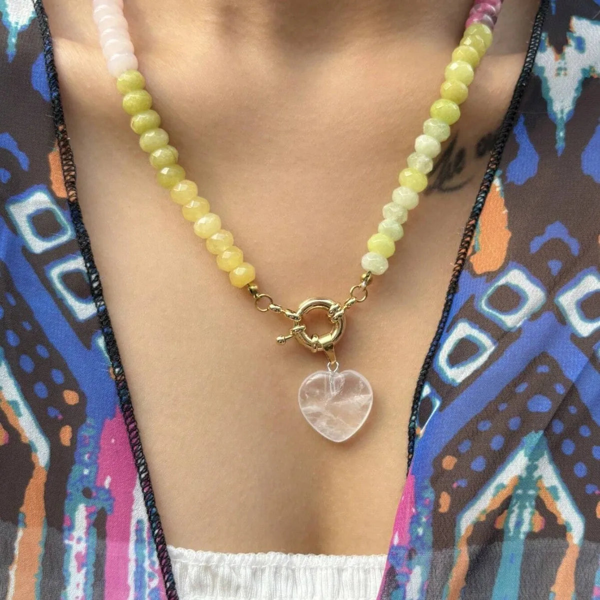 2026 European and American handmade blogger beaded heart glass necklace, beach style pendant jewelry gift