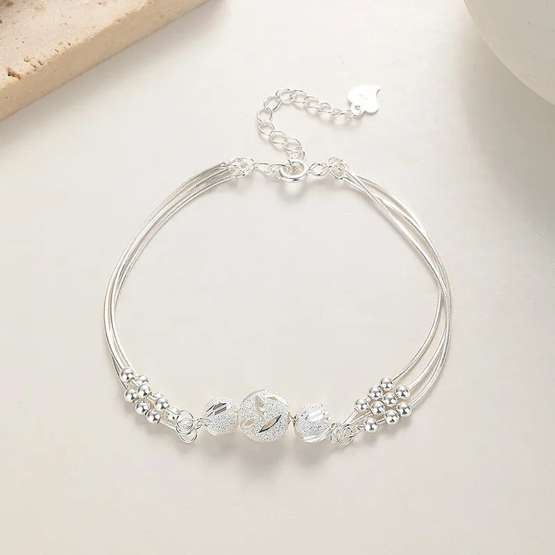 Luxury 925 Sterling Silver Ball Bracelets For Woman Korean Designer Lucky Beads Chain Bracelets Party Wedding Charm Jewelry Gift