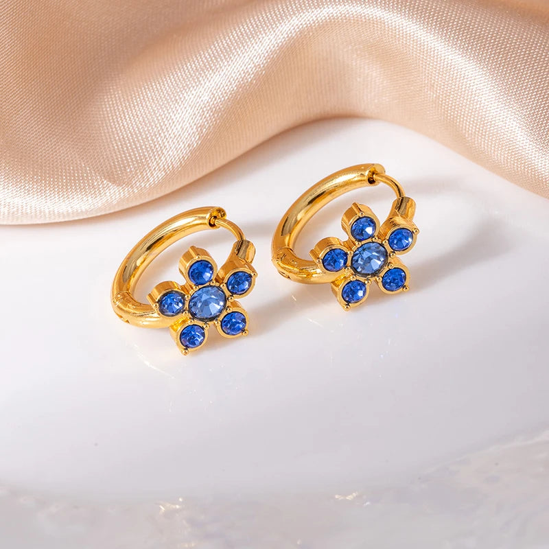 ANENJERY 316L Stainless Steel Colorful Zircon Flower Star Earrings For Women Men Personality French Party Jewelry Gift Wholesale