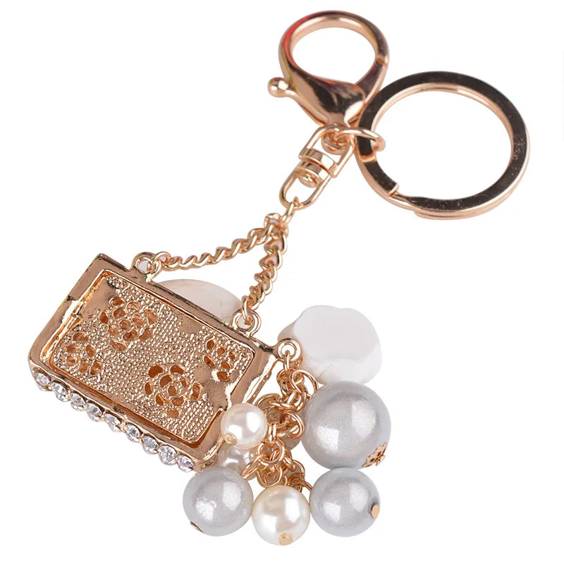 EASYA Korean Fashion Simulated Pearl Rhinestone Keychain Bag Pendant Alloy Keychain Gifts Exquisite Pendant Ornaments CHY-2594