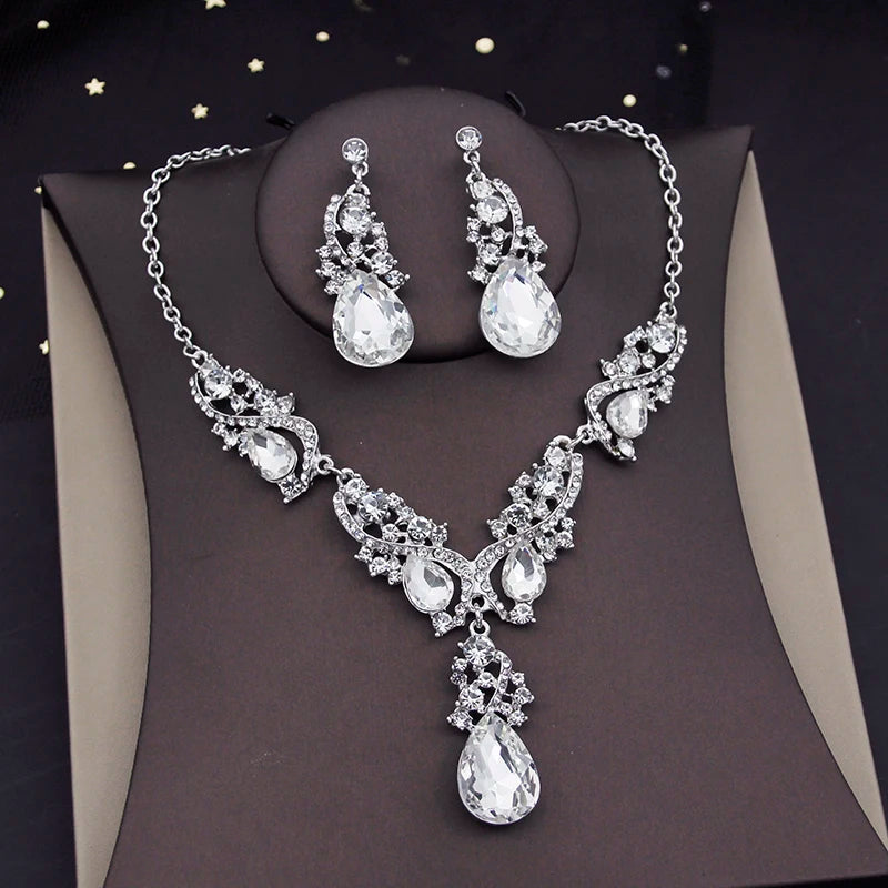Gorgeous Yellow Crystal Rhinestone Bridal Jewelry Sets for Women Bride Choker Necklace Earrings Wedding Jewelry Set Fashion