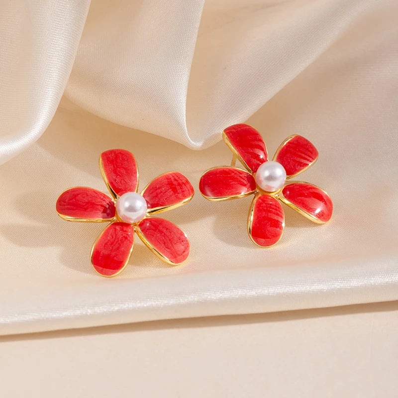 ANENJERY 316L Stainless Steel Colorful Enamel Flower Butterfly Earrings For Women French Delicate Elegant Jewelry Birthday Gifts