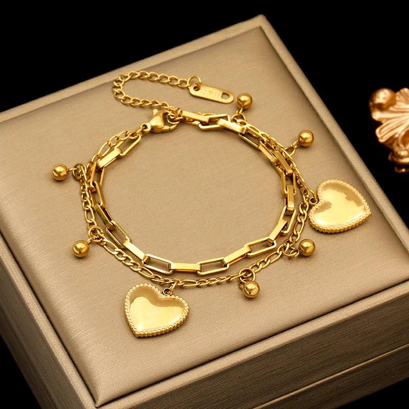 EILIECK 316L Stainless Steel Starfish Heart Pearl Charm Bracelet For Women Trendy Gold Color Wrist Chain Jewelry Holiday Gifts