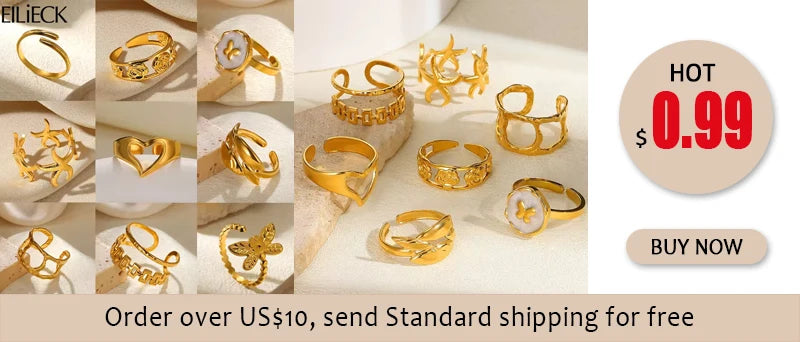 EILIECK 316L Stainless Steel Enamel Starfish Shells Open Adjustable Ring for Women Waterproof Chic Beach Summer Ring Jewelry