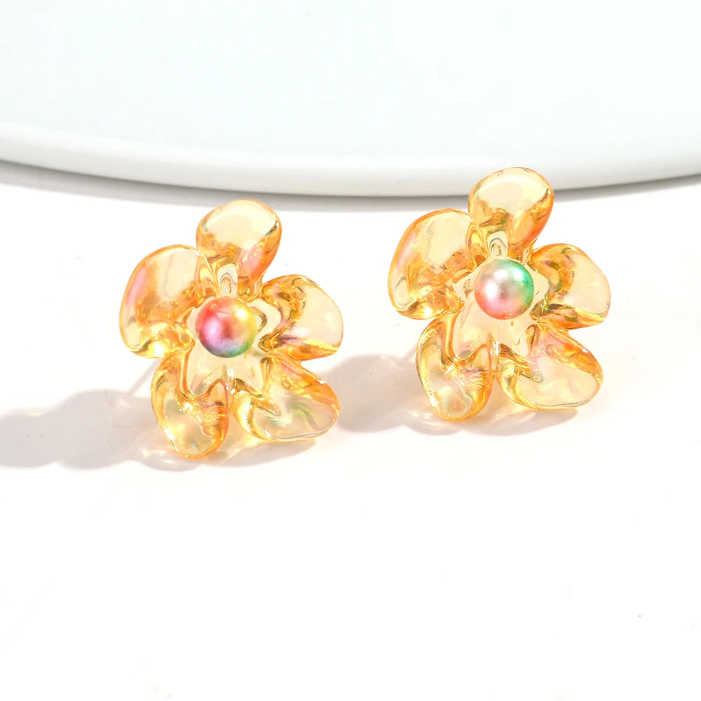 Cute Colorful Transparent Flower Stud Earrings Exquisite Resin Petal Earring for Women Party Jewelry Gifts