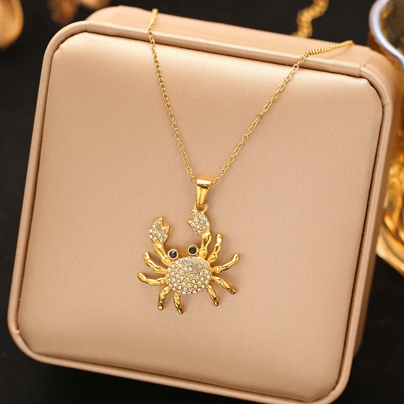 EILIECK Women's Trendy Colorful Creative Fish Pendant Necklace Stainless Steel Neck Chain Daily Water-resistant Jewelry Gift