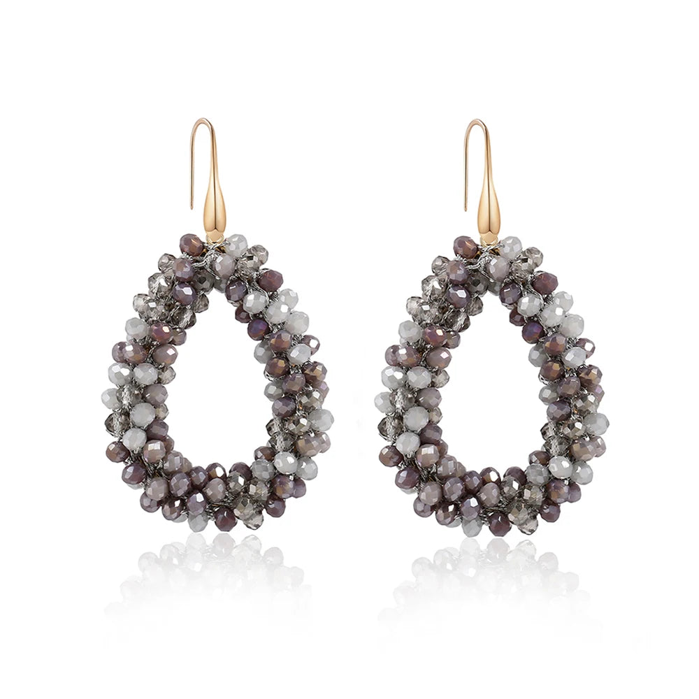 Badu Colorful Beaded Dangle Earrings for Women Boho Handmade Crystal Faceted Beads Teardrop Earrings Statement Fashion Jewelry