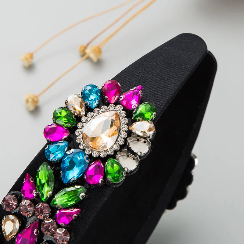 Trendy and Stylish Black Velvet Hair Hoop With Rhinestones and Ultra Sparkling Wide Brimmed Women's Palace Style Hair Accessorie