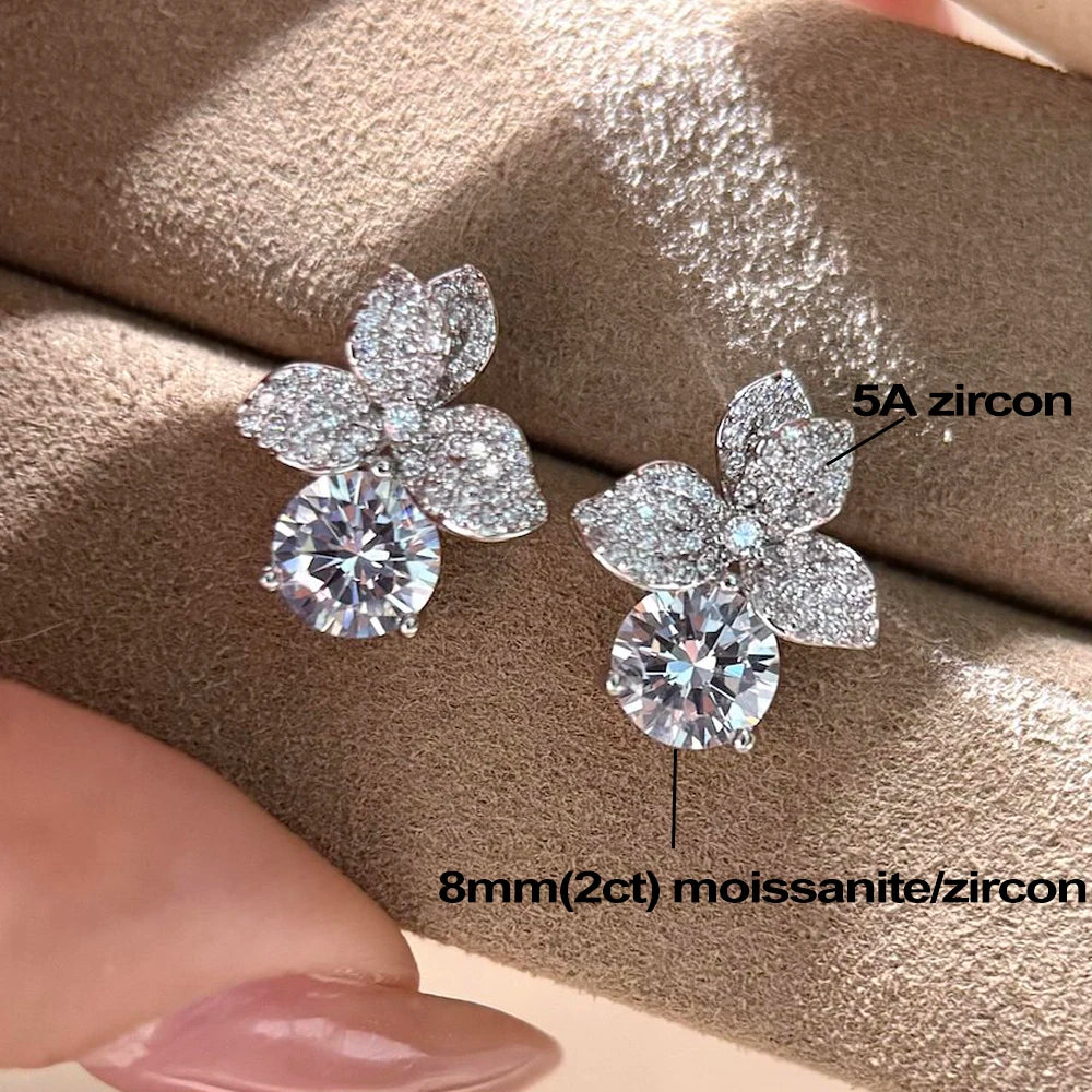 4cttw Flower Moissanite Diamond Stud Earring for Women 925 Sterling Silver Wedding Jewelry Elegant Earrings With GRA Certified