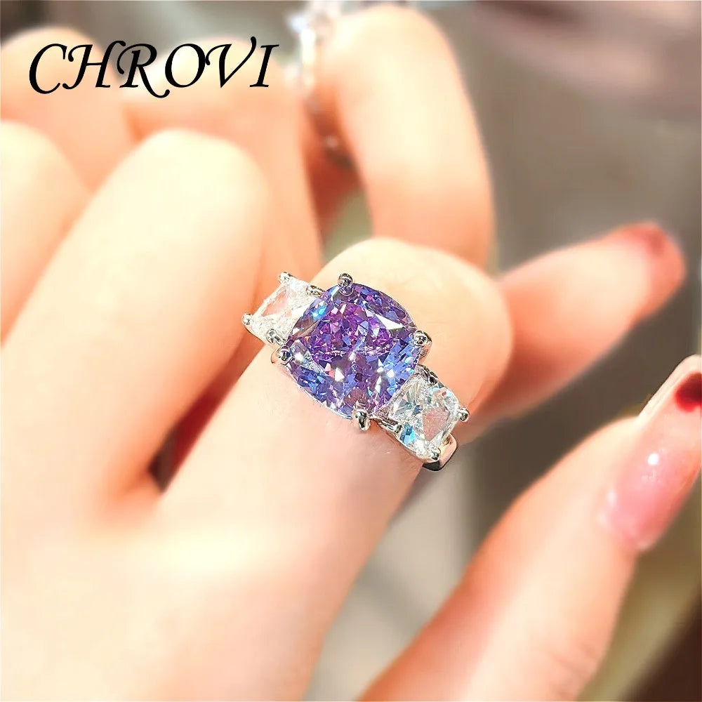Fashion 925 Sterling Silver Pink Diamond Necklace with Purple Pendant, Stud Earrings, Ring, and Coloured Gemstone Set for Women