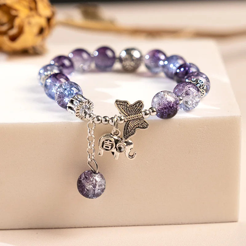 Fashion Ice crack Gradient Beaded Bracelet for Women Vintage Handmade Butterfly Elephant Bracelet Valentine's Jewelry Gifts