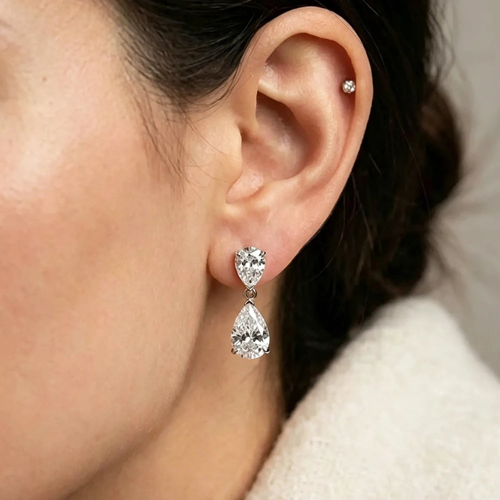 5cttw Double Pear Cut Moissanite Drop Earring for Women GRA Certified 925 Sterling Silver Plated 18K Gold Waterdrop Fine Jewelry