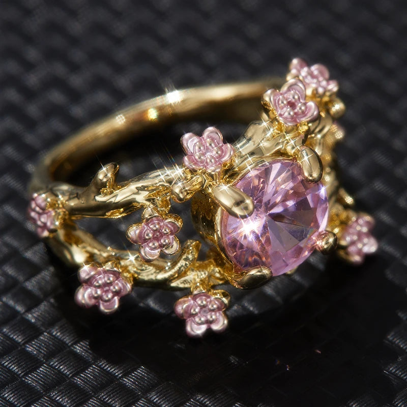 1PC Exquisite Geometric Flower Shape Inlay Purple Color Zircon Rings For Women Party Birthday Gift Accessories Fashion Jewelry