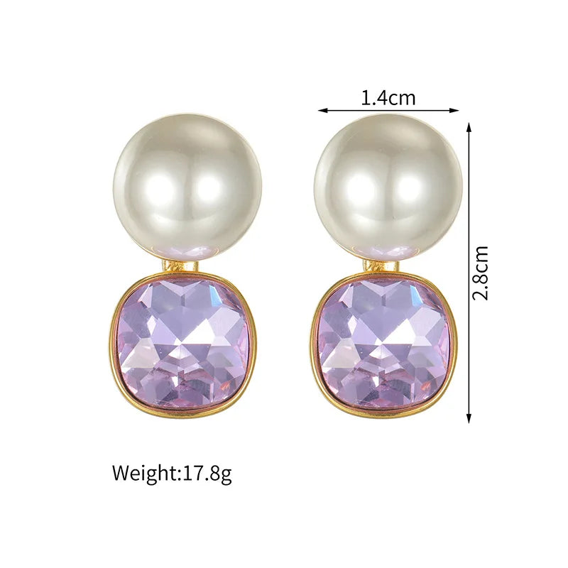 EILIECK Purple Crystal Zirconia Pearl Necklace Earrings Trendy Stainless Steel Waterproof Jewelry Set Golden Metal Texture Women