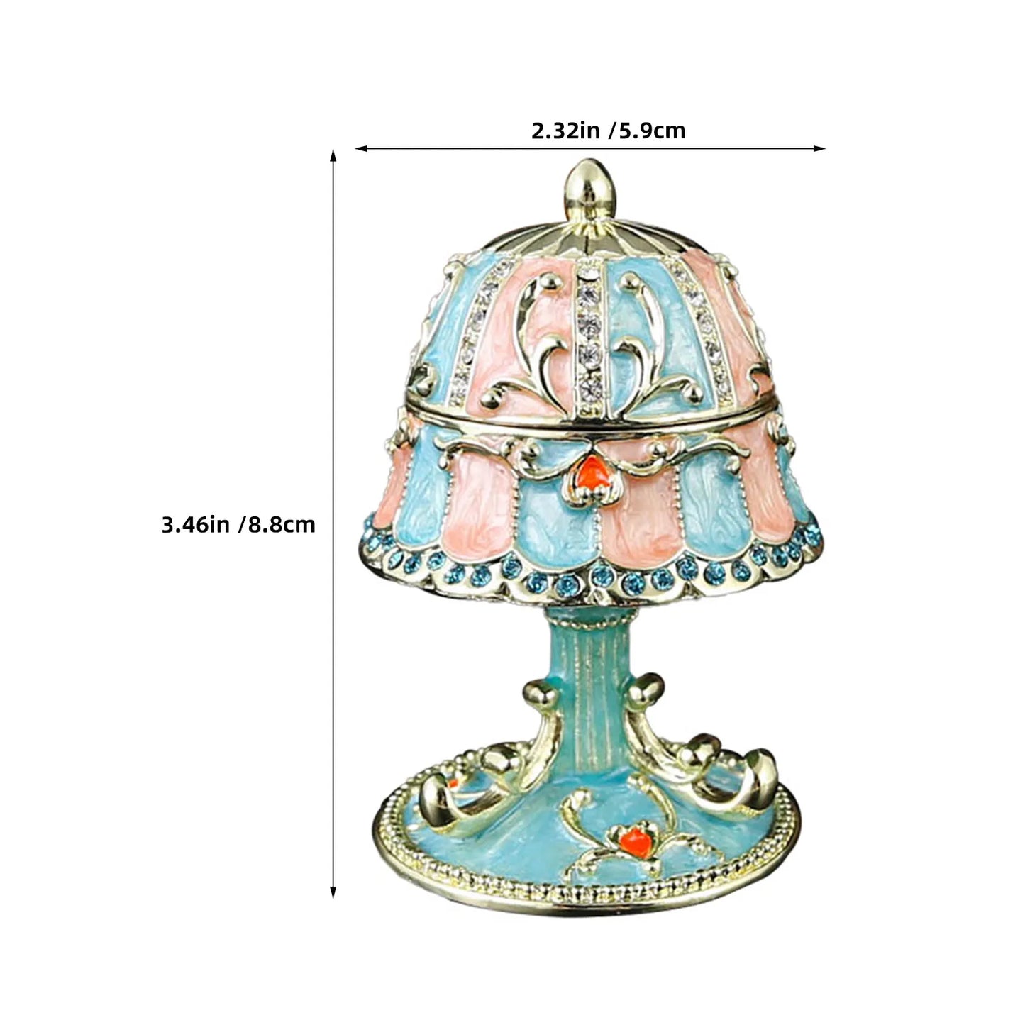 Metal Enamel Jewelry Box Lamp Shaped Jewelry Box With Rhinestones Trinket Case With Lid Vintage Tabletop Keepsake Holder