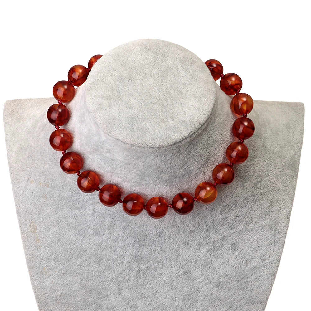 Trendy Multicolor Big Round Beads Choker Necklace for Women Acrylic Geometric Beaded Handmade Knot Necklaces Jewelry Gifts