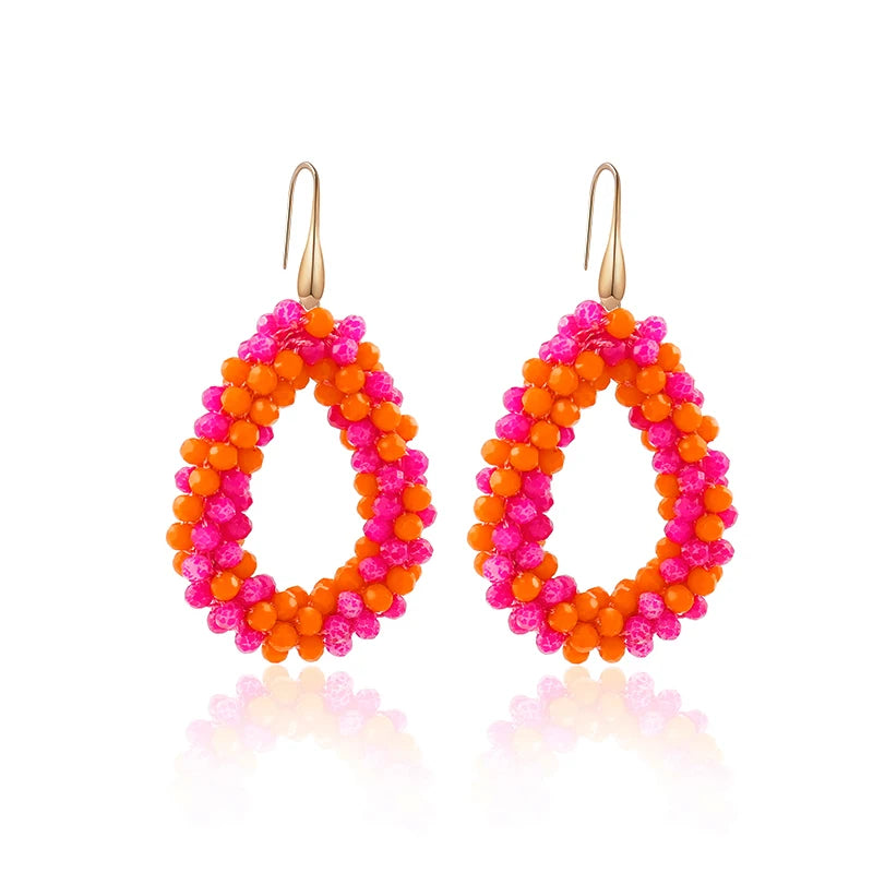 Badu Colorful Beaded Dangle Earrings for Women Boho Handmade Crystal Faceted Beads Teardrop Earrings Statement Fashion Jewelry