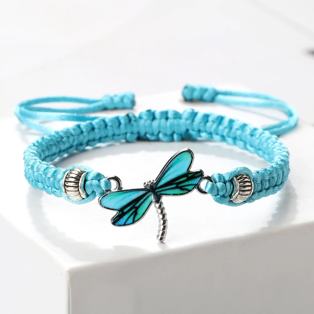 Bohemia Hand Weave Bracelets For Women Men Blue Dragonfly Pendant Bracelets Friendship Couples Bangles Female Boho Jewelry Gifts