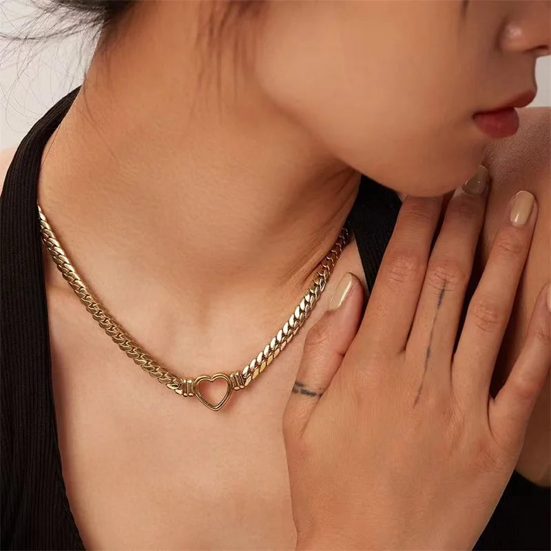 EILIECK 316L Stainless Steel Metal Hollow Heart Necklace Bracelets Set For Women Trendy Waterproof Gold Color Chain Jewelry Gift