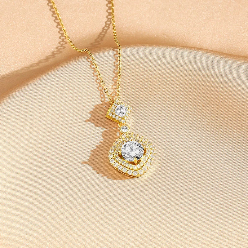 OXTAO Exquisite Moissanite Pendant Necklaces 6.5mm  D VVS1 for Women Elegant Geometric Motif Necklace Jewelry 14K Gold Filled