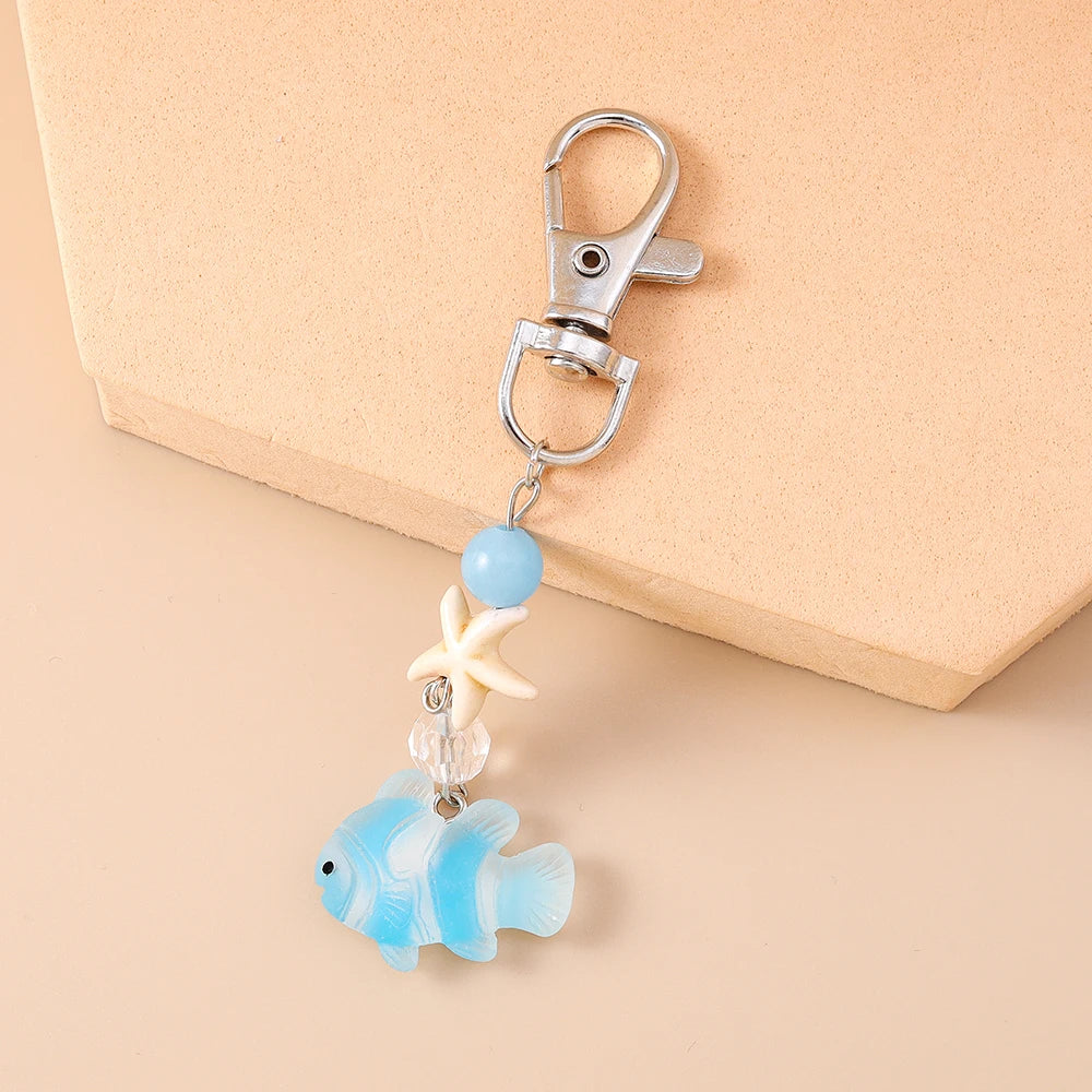 Aihua Lovely Pearl Starfish Small Fish Keychain For Summer Beach Kids Girls Cute Handbag Pendants Key Rings Jewelry Gifts