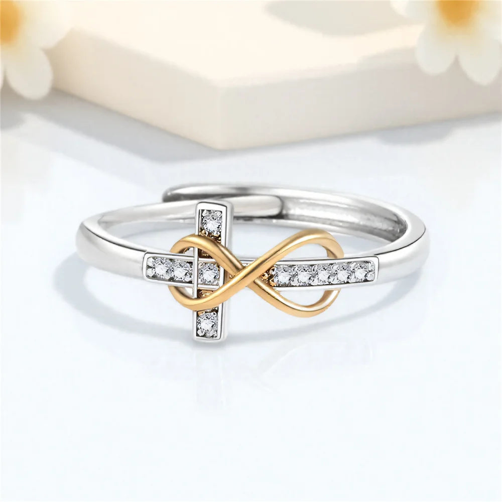 Luxury Female White Zircon Stone Silver Color Wedding Rings Promise Open Adjustable Cross Infinity Engagement Jewelry For Women