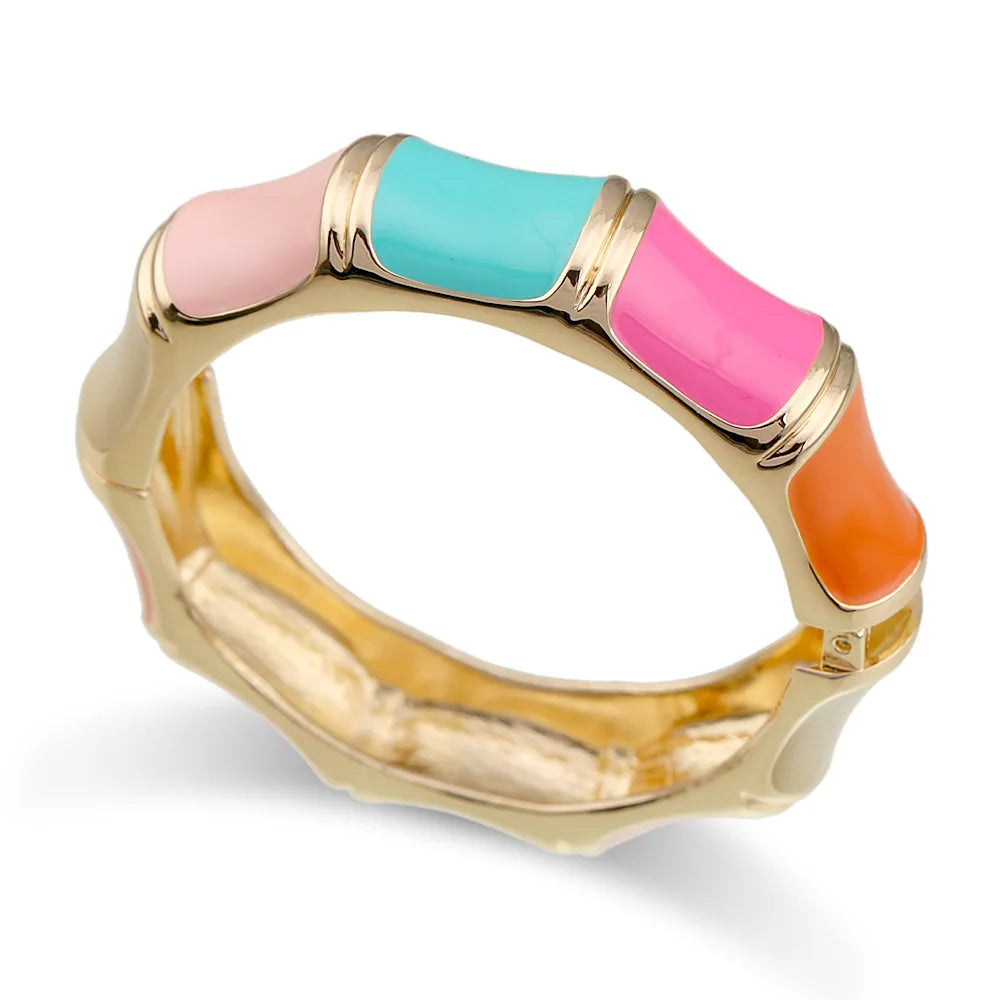 KMVEXO Elegant Charm Pink Zinc Alloy Enamel Bangles Geometric Irregular Wide Cuff Spring Bangle Bracelets For Women Jewelry