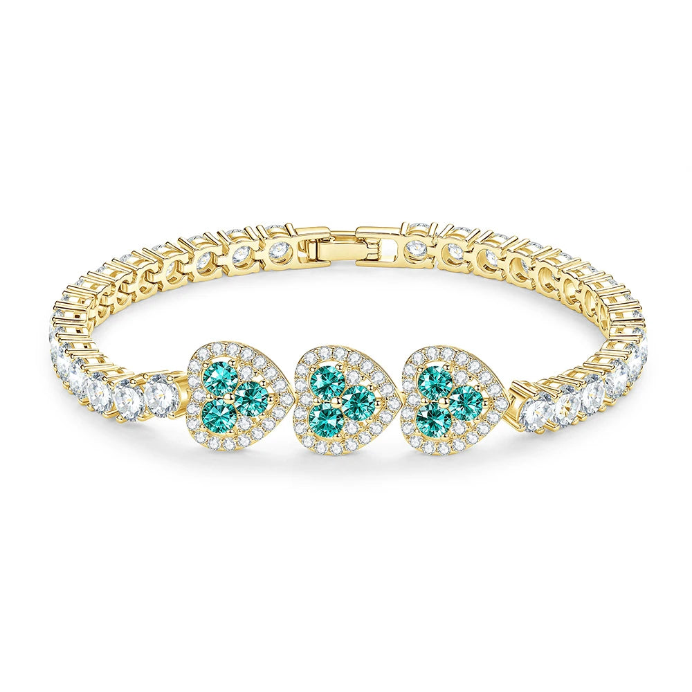 OXTAO Heart Moissanite Tennis Chain Bracelet  White Green Pink Lab Imitation Diamond Colorful Jewelry Bracelet 14K Gold Filled