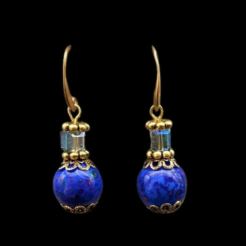NISHIZAWA Blue Beads Women Earrings Geometric Vintage Palace Style Jewelry Luxury Fashion Elegant Versatile Aretes De Mujer