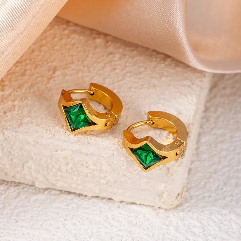 ANENJERY 316L Stainless Steel Geometry Heart Water Drop Zircon Hoop Earrings For Women Men Simple Personality Jewelry Gifts