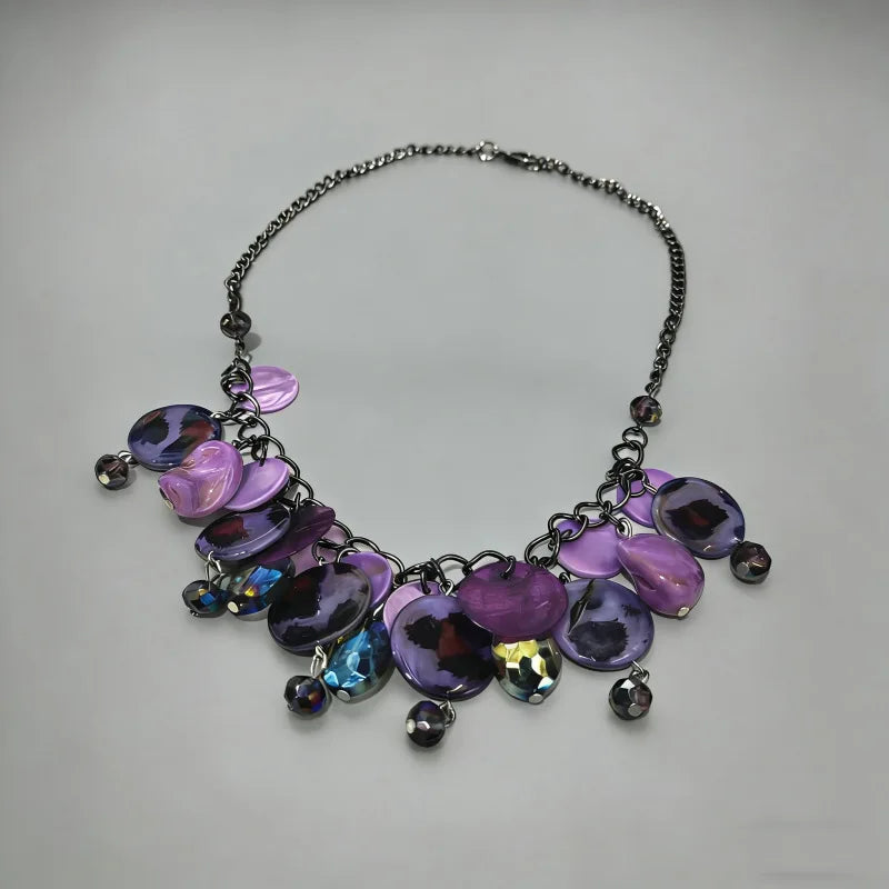 NISHIZAWA Y2k Purple Necklaces for Women Tassels Vintage Chokers Jewelry Beach Style Fashion Collares Para Mujer