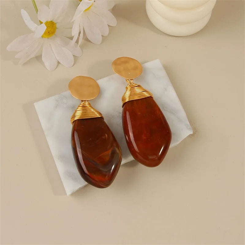 EILIECK Fashion New Resin Vacation-Style Stud Earrings For Women Elegant Ear Dangle Handmade Jewelry Accessories Party Gift
