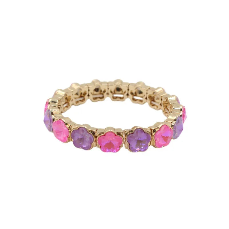 2026 Colored Rhinestone Flower Enamel Gold Bracelet Mocha Full Diamond Elastic Stacked Fashion Bridal Accessories