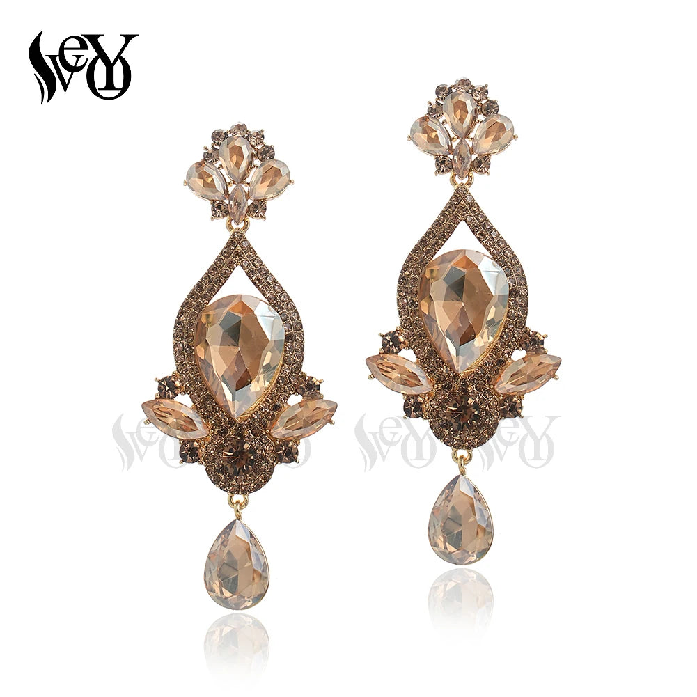 VEYO Classic Lady Long Crystal Drop Earrings Luxury Wedding Earrings for Women Fashion Jewelry 2023New Gift
