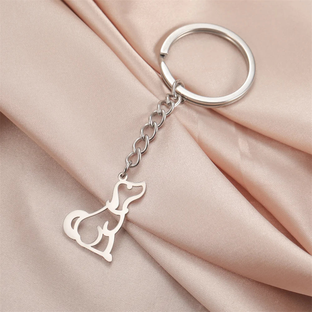 Cute Dog Samoye Keychain for Women Men Stainless Steel Dachshund Puppy Animal Lovers Key Ring for Car Backpack  Jewelry Gifts
