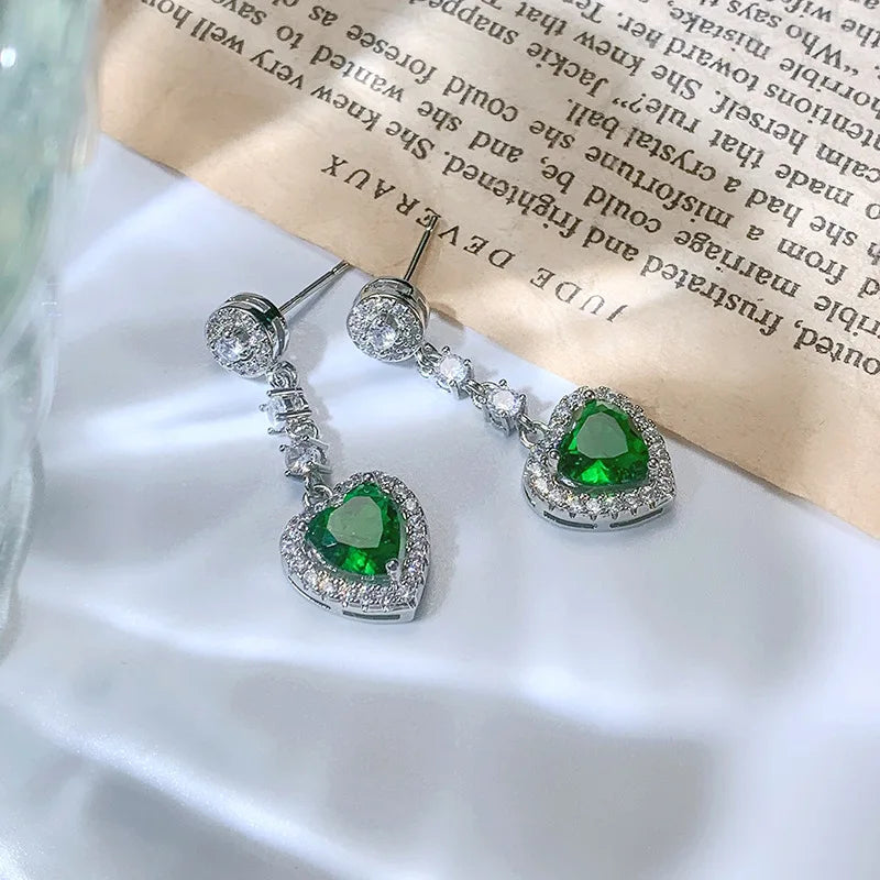 Hot Selling Temperament Color Treasure Simulation Emerald Tourmaline Long Ear Pendant Female Jewelry Party Birthday Jewelry Gift