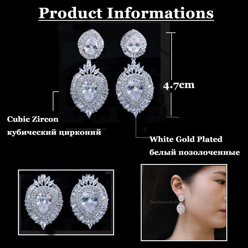 ThreeGraces Luxurious Shiny Cubic Zirconia Long Large Statement Dangle Women Party Wedding Bridal Earrings for Brides E2137