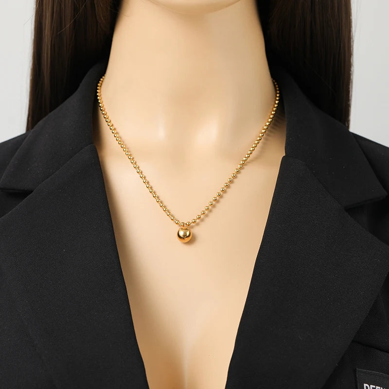EILIECK New Fashion Stainless Steel Metal Bead Ball Necklace Bracelet Earrings For Women Trendy Waterproof Jewelry Set Gift