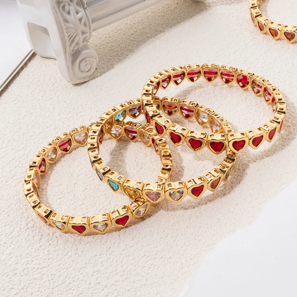New Copper Heart Beads Gold Color Bracelets for Women Colorful Rhinestone Girl Bangle 2025