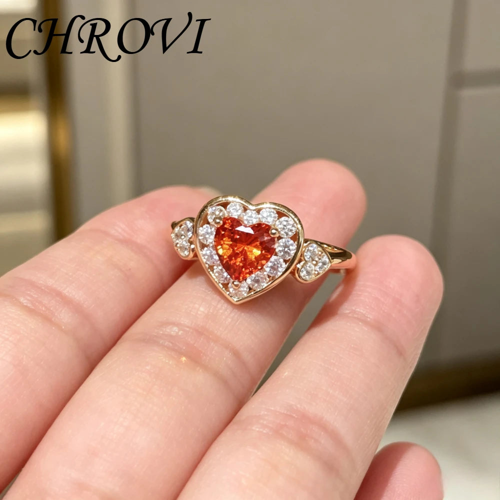 Retro 925 sterling silver dopamine fanta color heart-shaped zirconium stone open ring - Luxury handcrafted jewelry