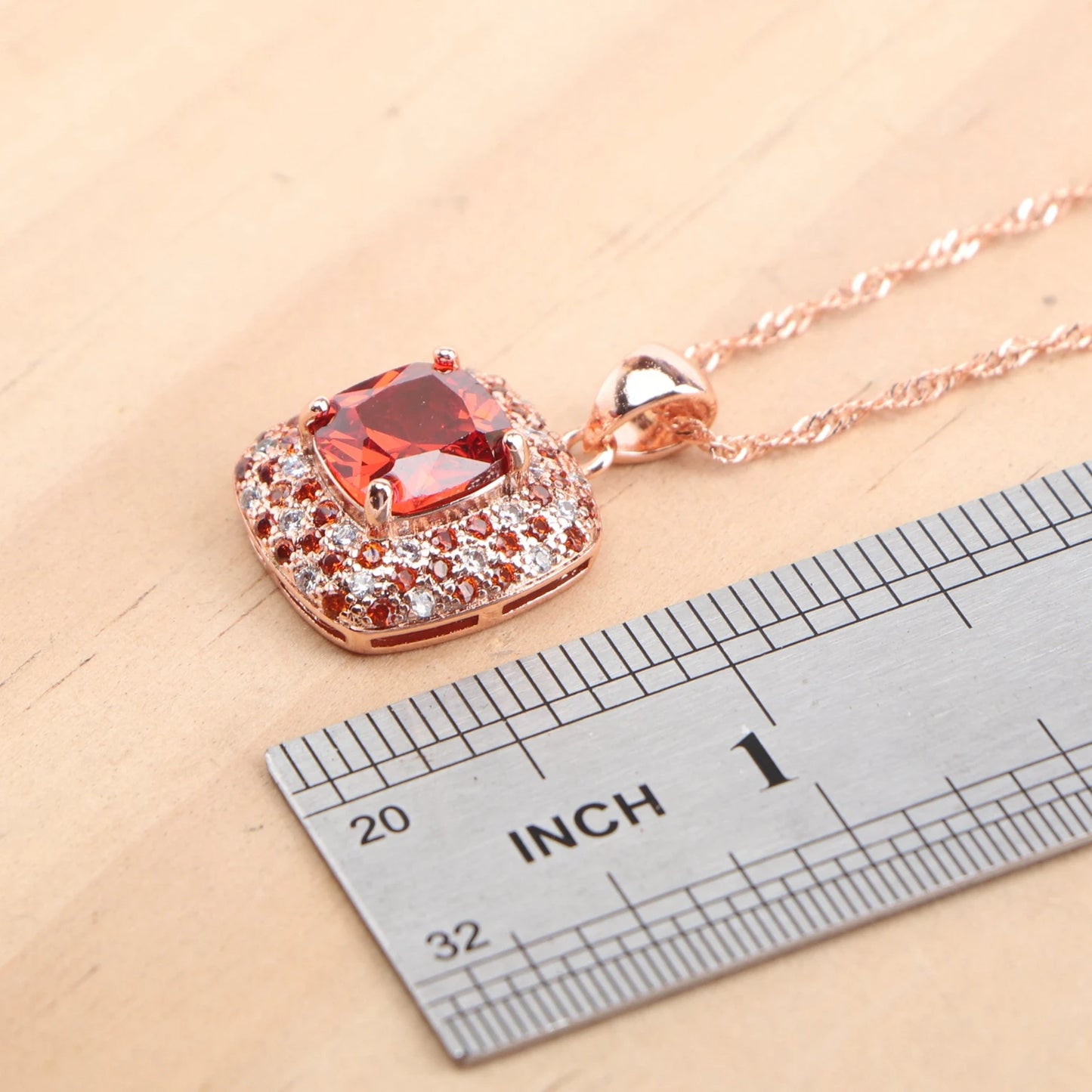 Bridal Jewelry Sets 925 Sterling Silver Rose Gold Color Red Zircon For Women Earrings Rings Pendant Wedding Necklace Set