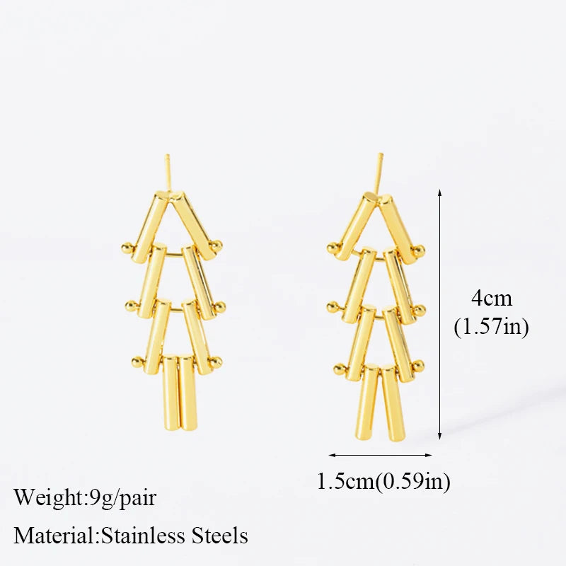EILIECK 316L Stainless Steel Zircon Feather FOREVER Pendant Earrings For Women Fashion Ear Dangle Gold-Plated Jewelry Gift