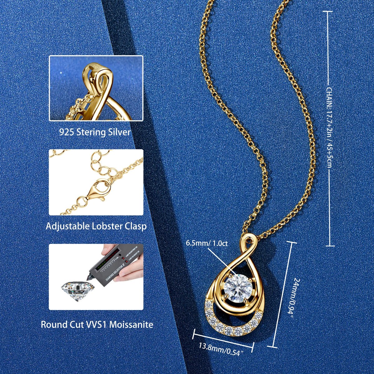 OXTAO 1CT 6.5MM Moissanite Infinity Pendant Necklace Certificated for Women 925 Sterling Silver Chain Necklace Christmas Jewelry
