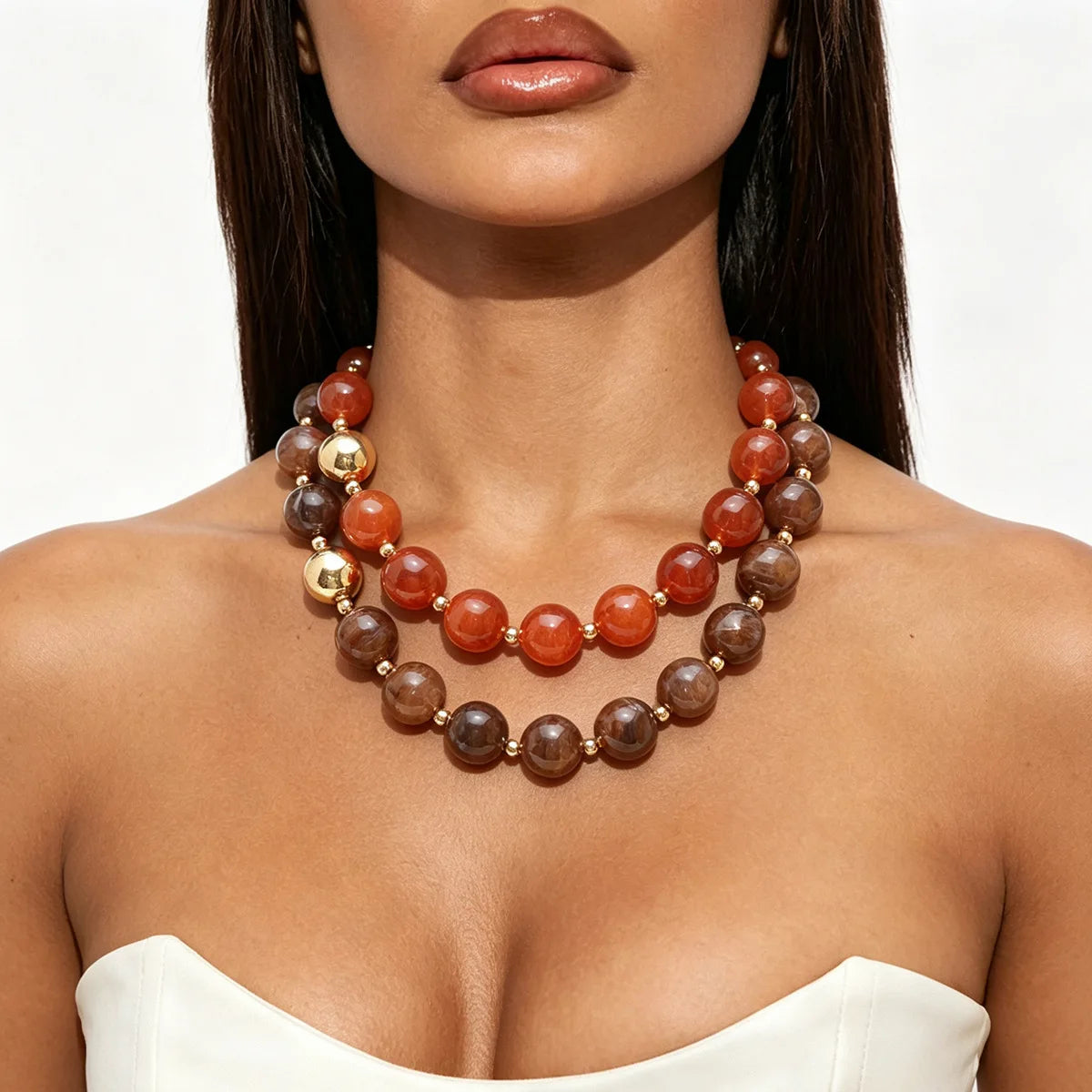 KMVEXO Fashion Colorful Round Resin Beaded Chokers Necklace for Women Smudging Acrylic Necklaces Neck Chain Daily Party Jewelry