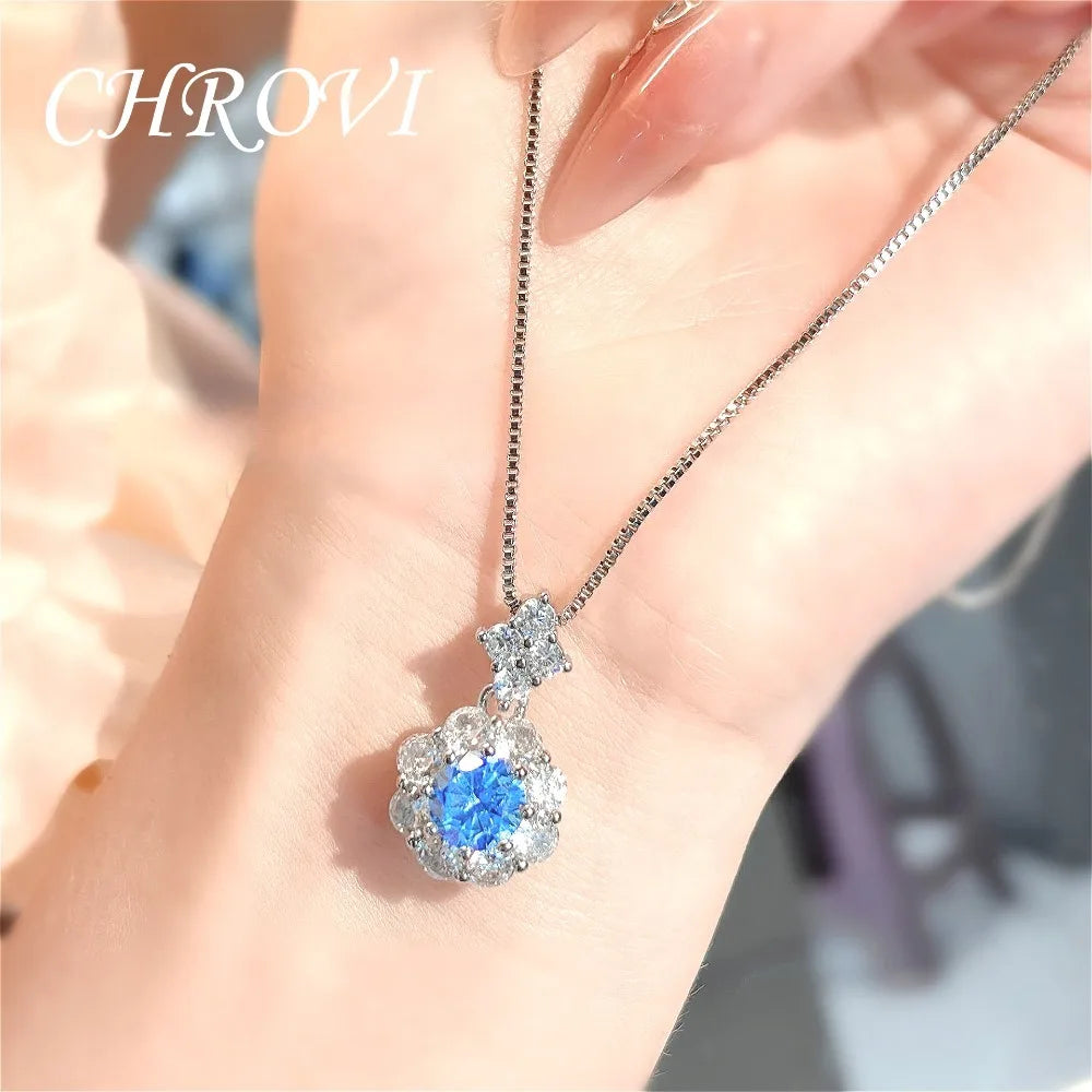 Fashion 925 Sterling Silver Light Luxury Colored Gemstone Set Pendant Ring Stud Earrings for Women Simple Everyday