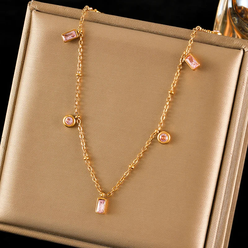 EILIECK 316L Stainless Steel Colored Acrylic Stones Necklace Bracelets Set For Women Trendy Neck Chain Waterproof Jewelry Gift