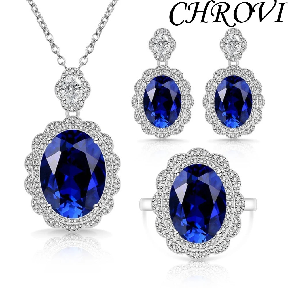 Exquisite 925 sterling silver gemstone pigeon eggshell-shaped gemstone set - popular necklace, earrings, ring for women