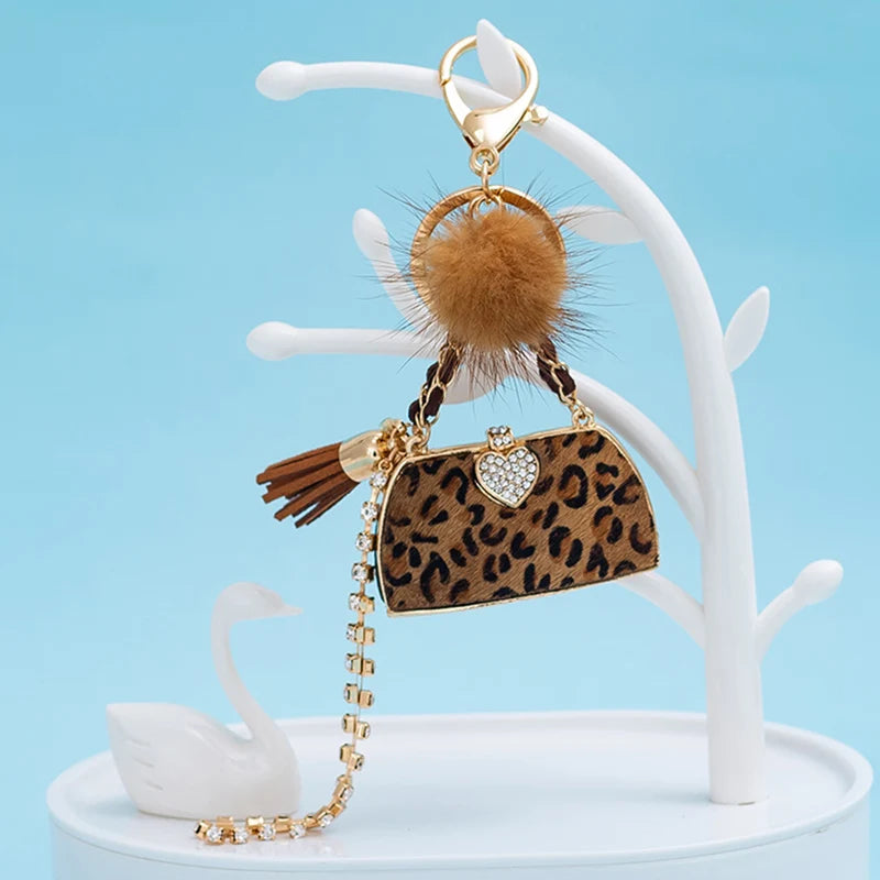 Metal Luxury Bag Keychain Leather Bag Shape Woman's High -end Charm Decoration Supports A Seal Leopard Leather Bag