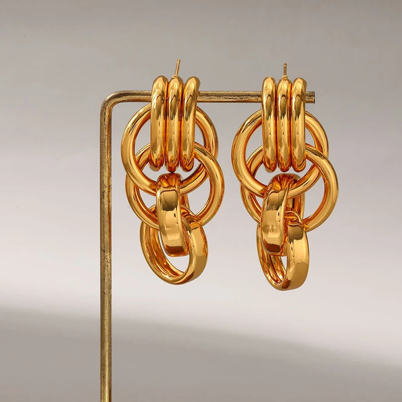 EILIECK 316L Stainless Steel Geometric Loops Dangle Earrings For Women New 18K Gold PVD Plated Ear Stud Water-resistant Jewelry